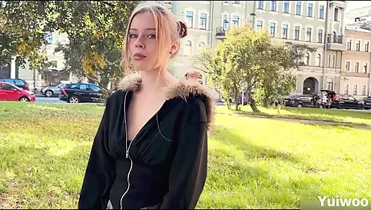 Shy stranger cheated on her boyfriend for money and a big dick