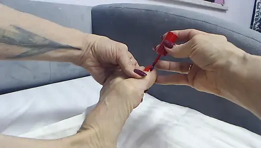 Melissa Johnson Paints Her Toe Nails Red as You touch your manhood