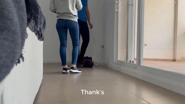 I call the young electrician to fix the plug and give him a blowjob and surprise fuck him without him knowing