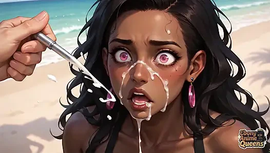 Эта грязная чернокожая Stunner делает красивый минет на пляже. Она супер-шаловливая и подготовлена к супер-бурной