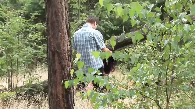 German brunette taking a monster cock in the woods