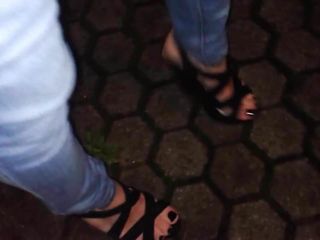 public cumshot and walking in 6inch platform sandals