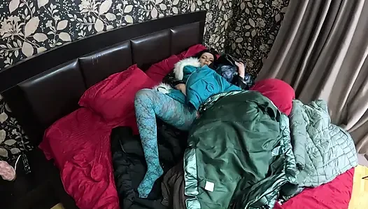 Shiny Downjacket Fetish MILF. Multiple Jackets, Rough Fuck and Cum All Over My Coat