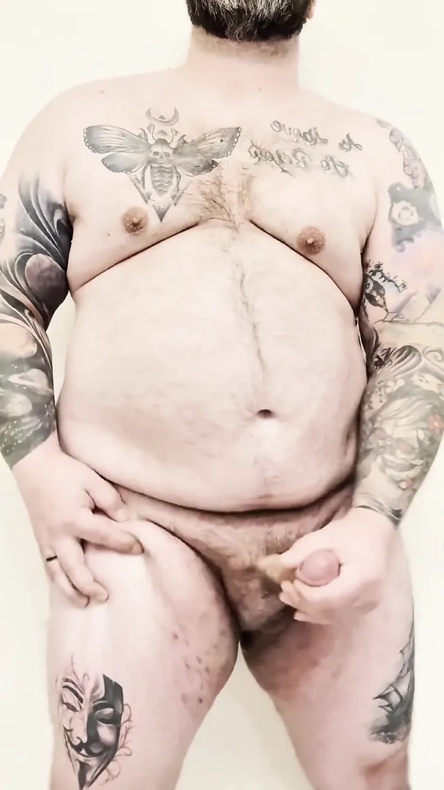 Tattooed Hairy Chubby Bear Epic Cumshot