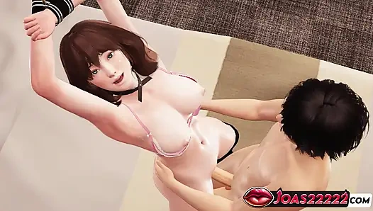 Hausfrau yufa in strumpfhosen 3D Animation springen auf großen schwanz, stöhnen inklusive, stehender fick mit gefesselten händen und POV analfick