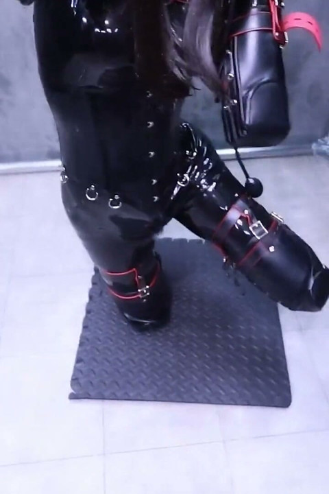 Kneeling Bondage with Latex Binding, Chain Binding