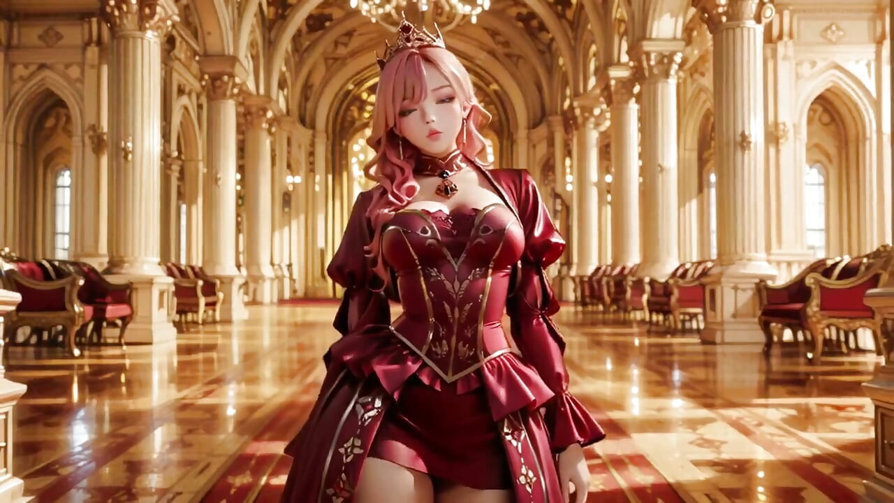 クリムゾンスローン ピンクの女王の戴冠式！深紅のシルク、金のゴブレット、そして玉座からの怠惰な視線。純粋なファンタジー