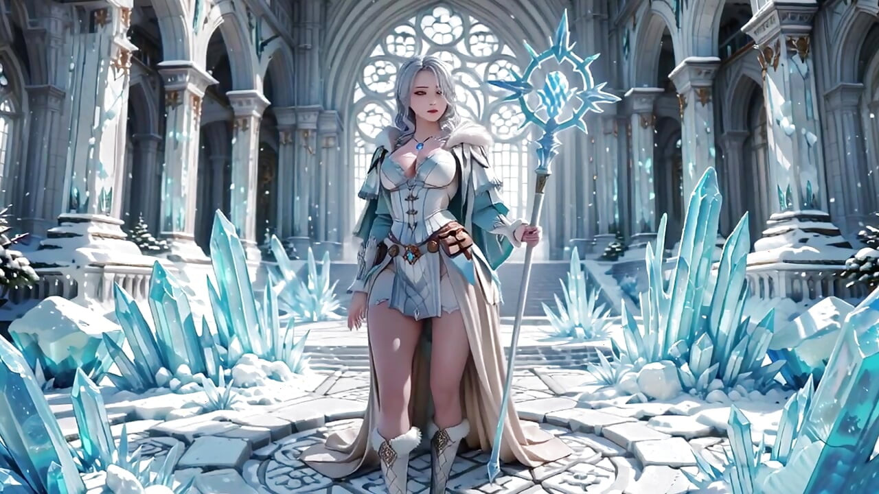 Reina de hielo de pelo plateado! Arrodillado en el Castillo de Frozen, su armadura fría esconde tantos secretos. Mano en el pecho, mañando los labios ...