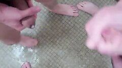 Circle jerk in the gym shower with cumming