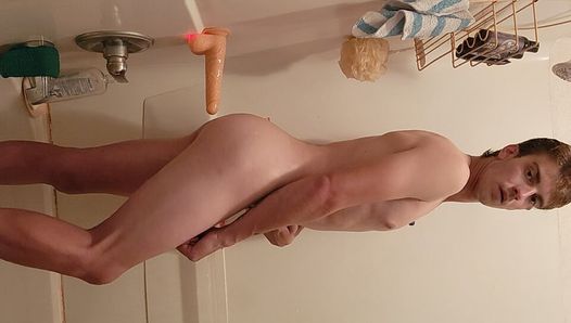 Tight bunny solo fun in shower