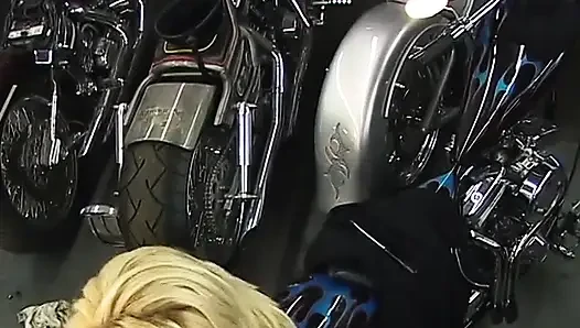 Biker guy sucks and takes strap-ons from bitches
