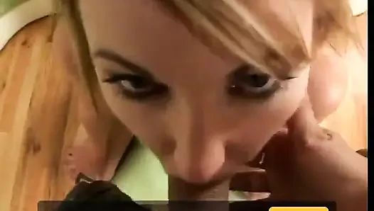 Big cock gets sucked by a lovely young blonde girl POV style