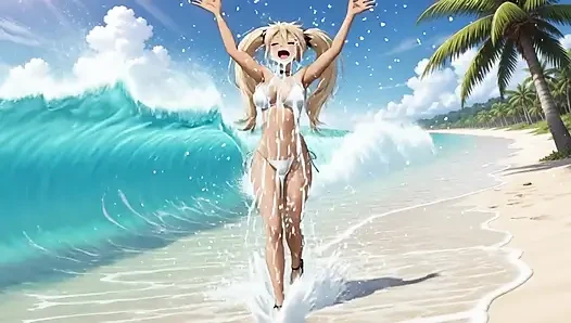 Am strand mit heißer Nami - Sie spielt mit ihrer muschi