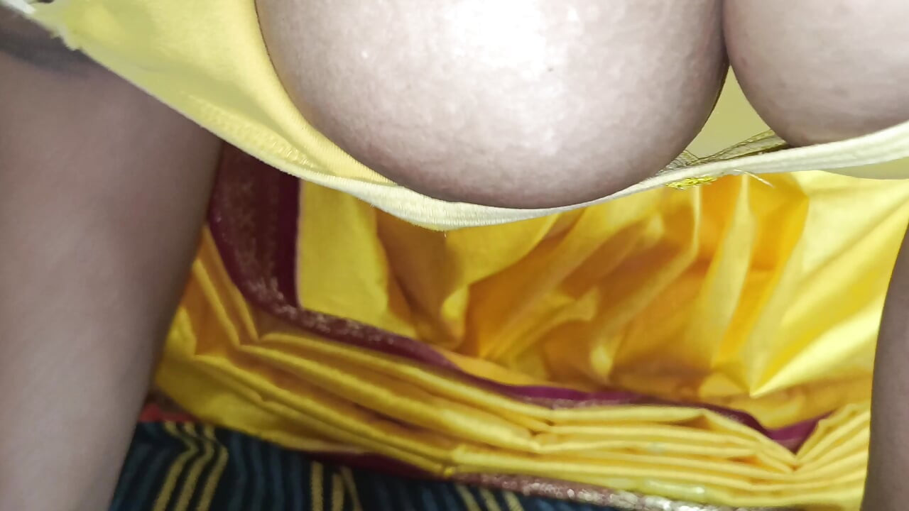 Yellow saree hot breast nipple licking
