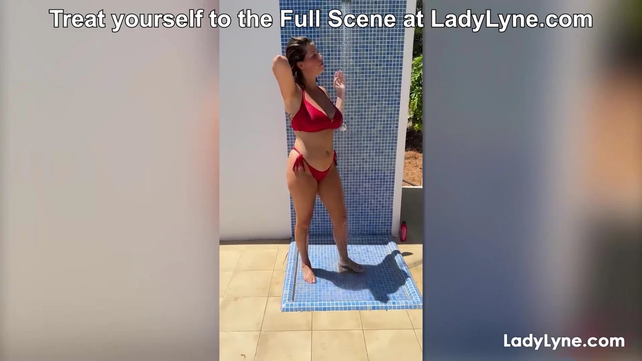 Wet Brunette MILF Lady Lyne Fingers Herself Under Outdoor Shower at LadyLyne