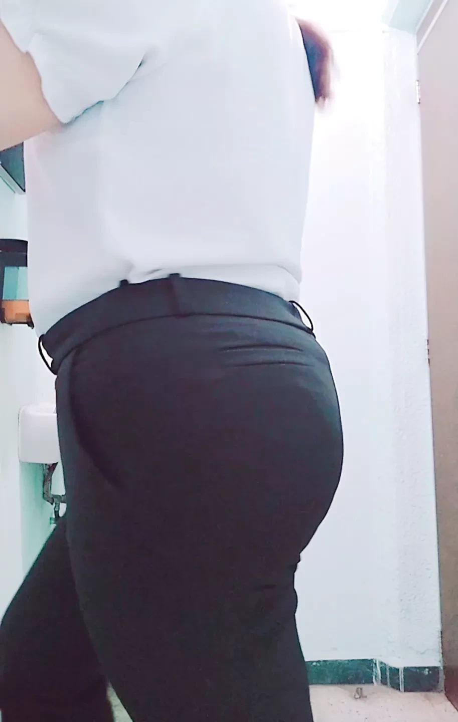 Sexy Mexican MILF secretary with a big butt takes off her uniform at the office and shows her big ass in a sexy white th