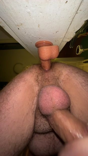 Hairy Rugged Country Cub fucks hairy ass with big dildo