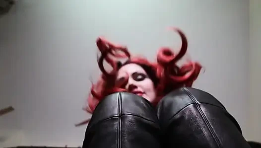 Redhead Italian mistress in black boots humiliates you