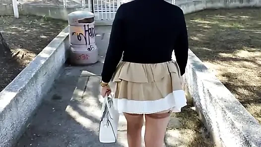 Outdoor Mini Skirt No Pantie with Anal Plug