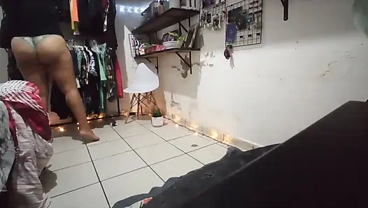 Big Ass Brunette Mexican Folding Clothes in Thong