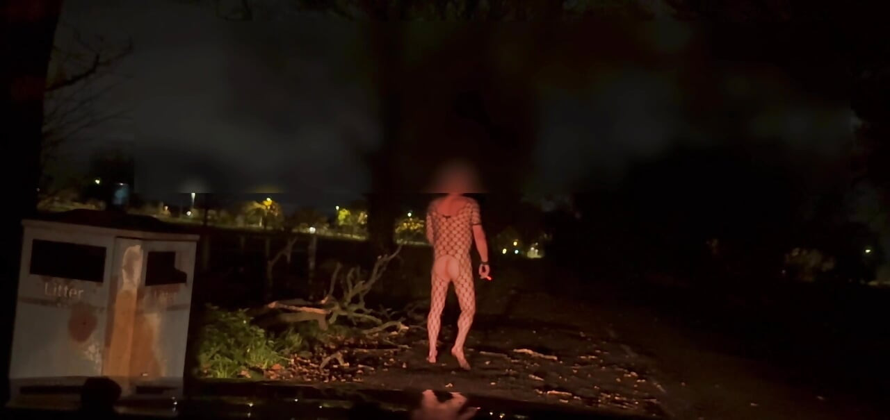 Stripping out of my body stocking and wanking at side of road