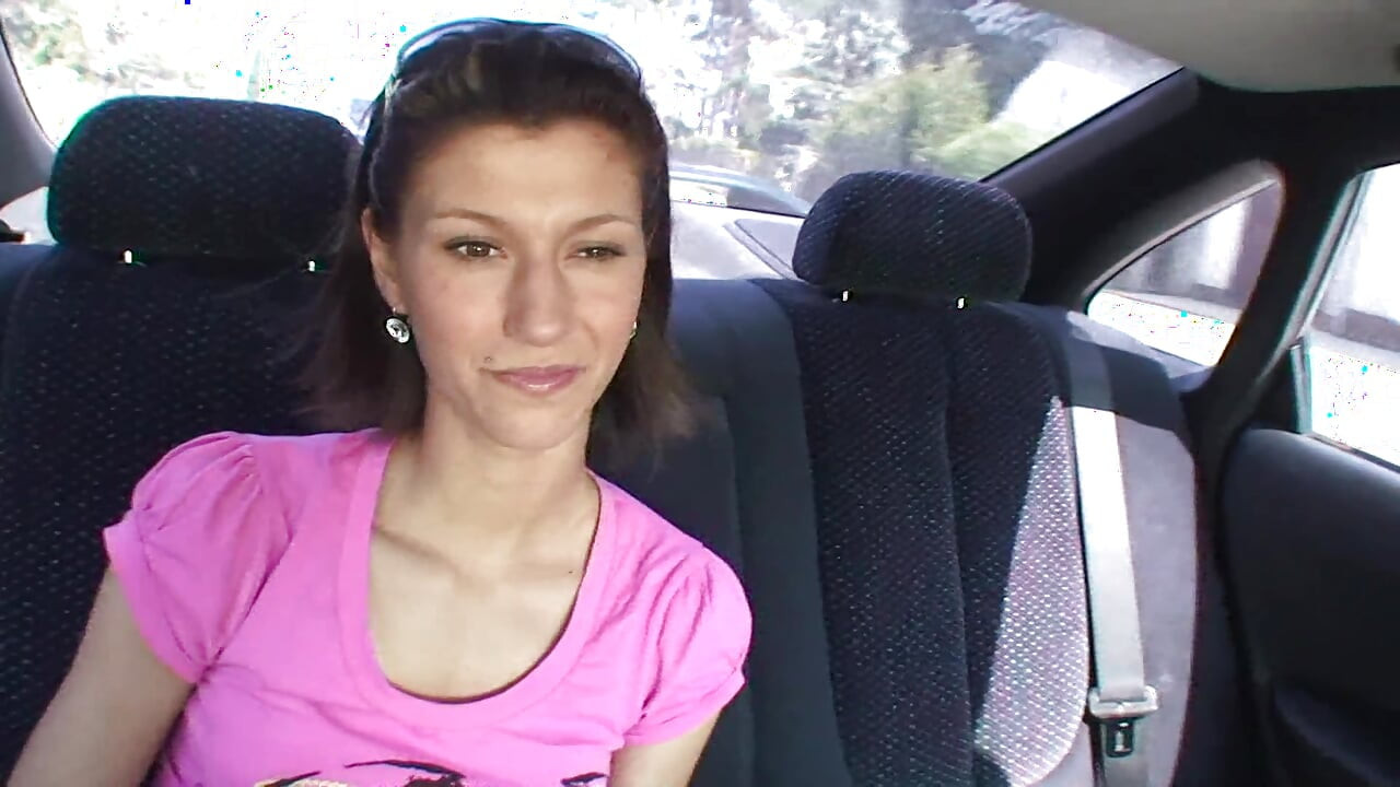 Picked up brunette teen blowing and riding two dicks