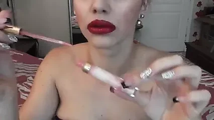 Heavy applied lipstick lips