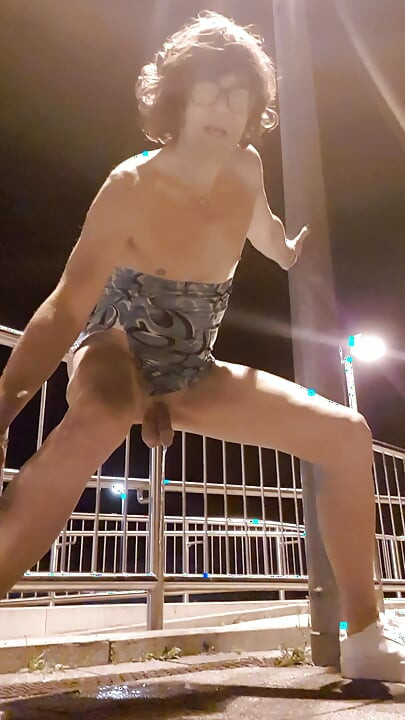 Naked at the station and peeing on the platform