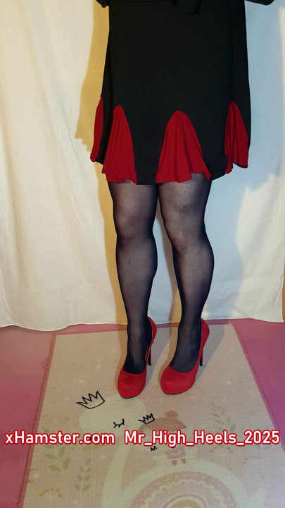 Red shoes and black nylons.