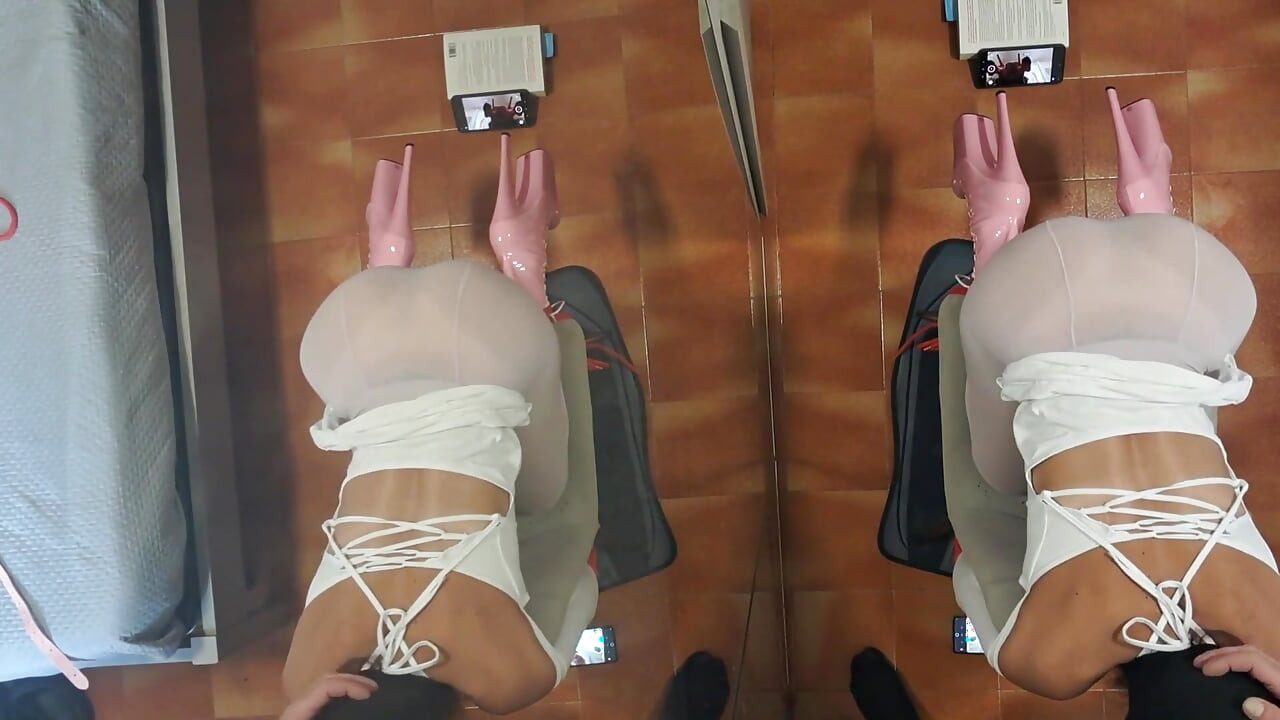 MILFが椅子に縛られ、口と膣でセックスされる