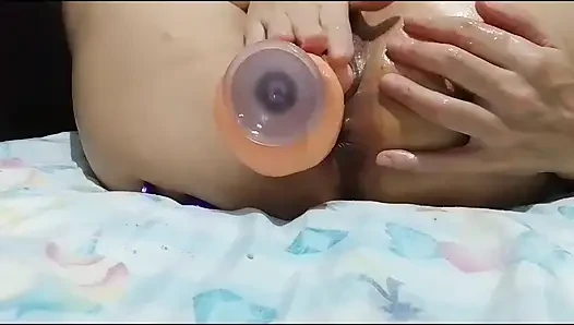Masturbating with two big delicious dildos