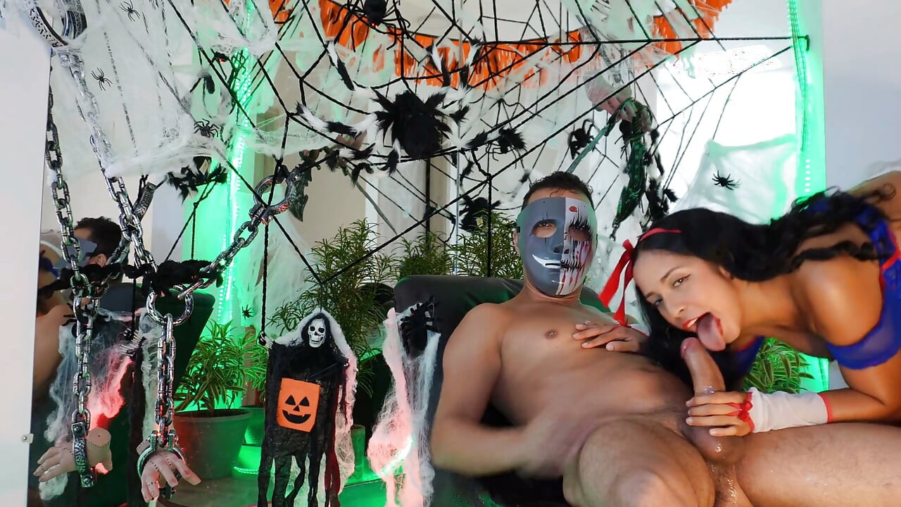 hallowen party gets out of control the queen of anal squirt is fucked y a masked man