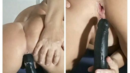 Naughty little bitch sitting hot on the dildo