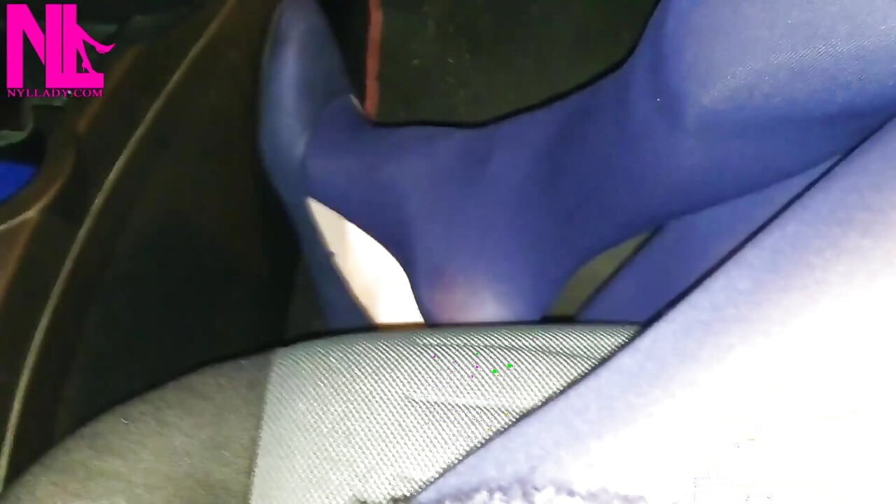 Dangling in Blue Pantyhose and Blue Flats on a Gas Station