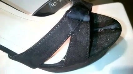 Huge cumshot on new high heel mules