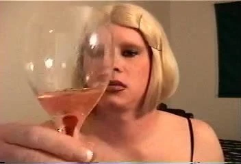 Vintage Carli drinking cum and wine together
