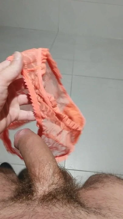 wank in perv husband 's wife orange panty