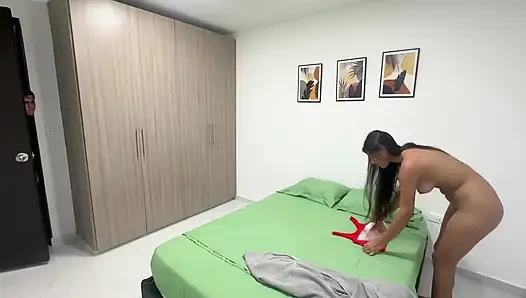 Latin Man with Huge Cock Penetrates Latin Girl's Pussy Tightly Until He Cums Inside Her.