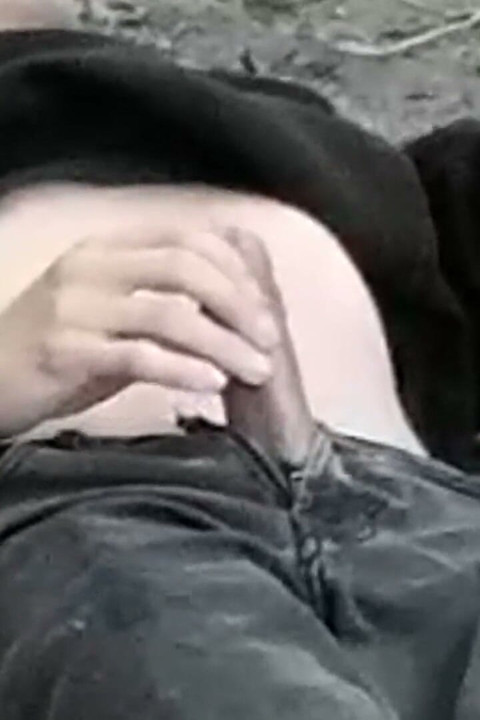 This Gay Twink Sticks His Cock Through His Fly to Jerk off Outside