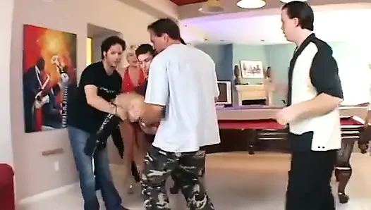 Two sluts let a group of guys pound their fuck holes