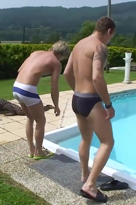 Blonde babes get fucked  in the sun before the guys fuck themselves in hot bisexual