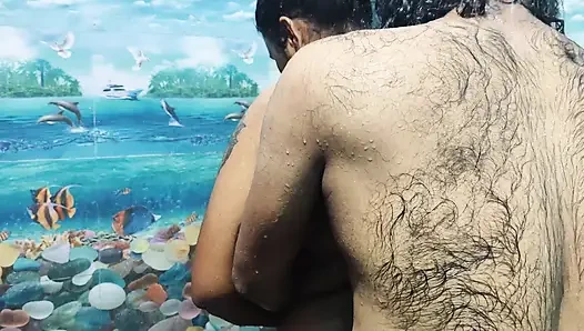 Hot couple bath romance in bathroom