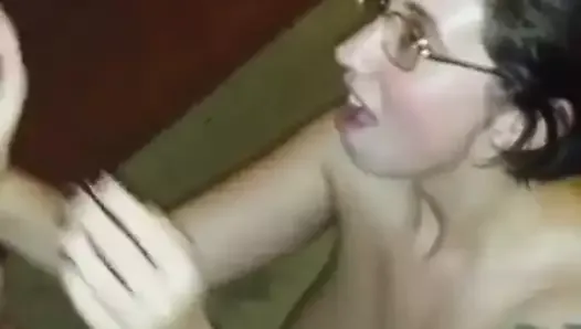 Cumming on a brunette slut while a friend records