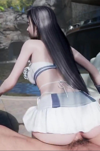 Tasty Milky Gob Gob Breasts Being Played with, Tifa Rides a Hard Goon Cock at the Beach
