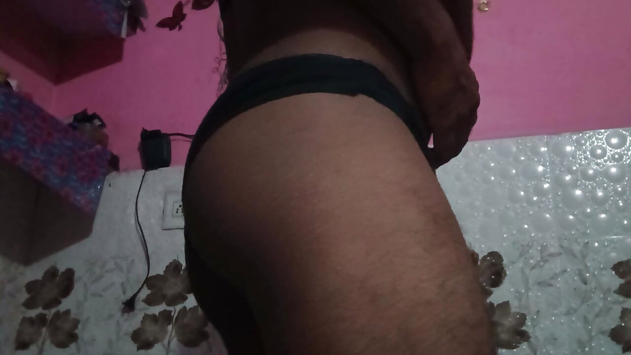 The man has a small and thick penis and is massaging it