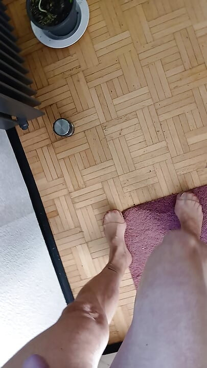 Feet in wet nylon socks
