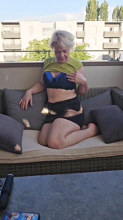 Quick Little Show-off on the Terrace-all That's Missing Is Your Big Cock.