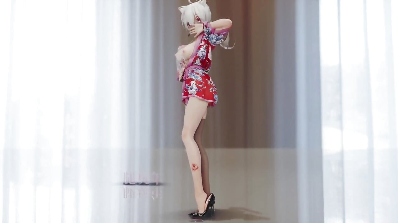 Creme de chocolate Cheongsam; Meias pretas; Salto alto vermelho