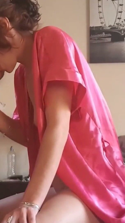 Girl in silk robe jerking cock and smoking cigarette | Clip 2