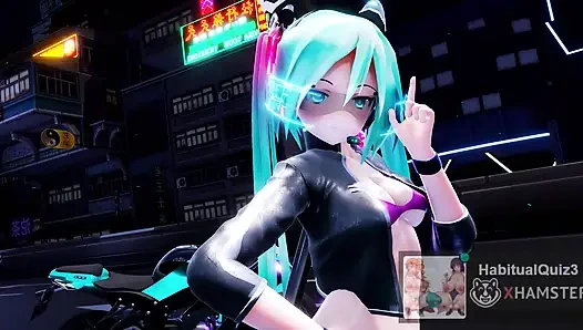MMD R18 Miku NEON Ninja Cnderella, секс-танец, милфа Ahegao хочет трахнуть жестко дилдо группового босса, 3D хентай